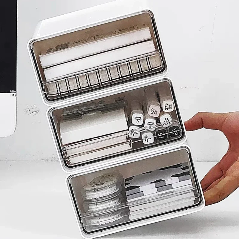 Storage Box Organizer Drawers Desktop Transparent Plastic Office File Storage Boxes Stackable Combination Organizer Cabinet