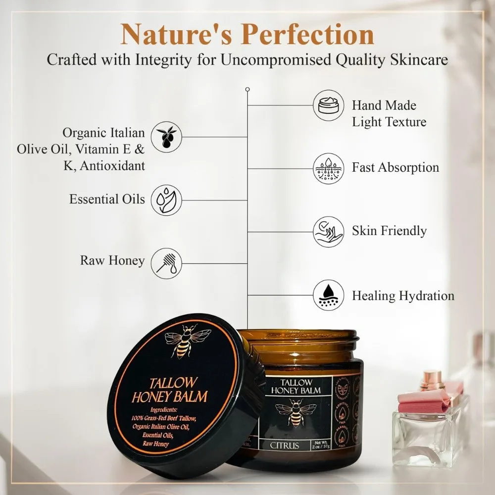 New Tangerine Body Tallow Balm Handmade All-Natural Body Cream with Raw Honey Fed Beef Tallow Balm Radiant Skin