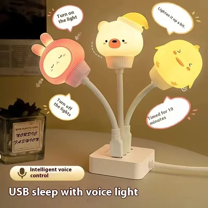 Smart Voice Control Moon Night Light Rabbit Cat USB Bedside Animal Lamp for Kids Nursery Voice Activated Bedroom Light