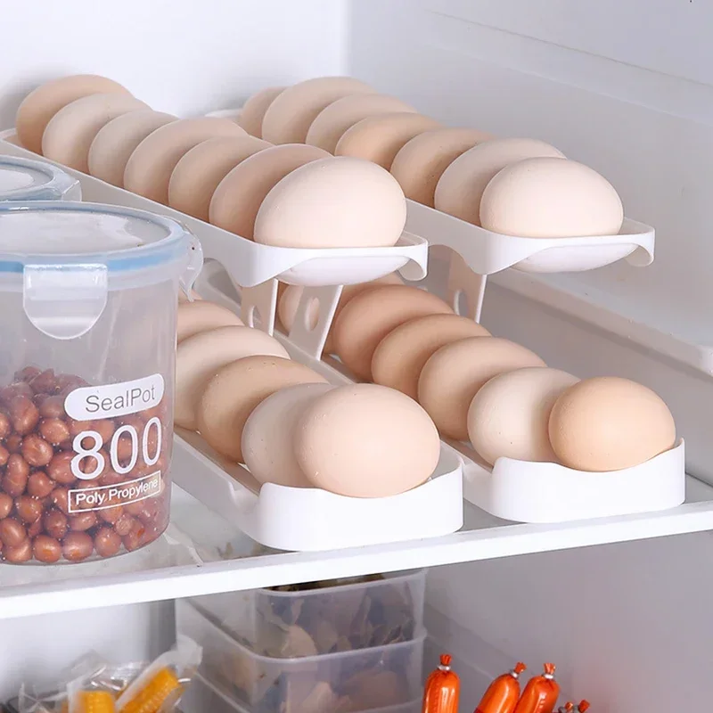 Automatic Rolling Holder Rack Fridge Egg Storage Box Container Kitchen Refrigerator Egg Dispenser Fridge kitchen organizer