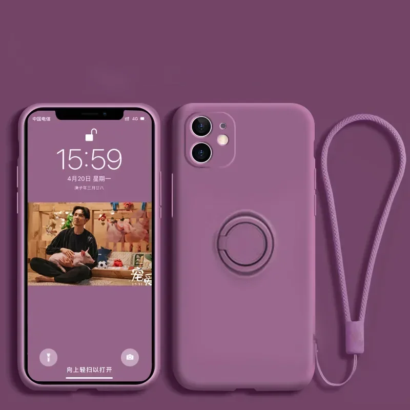 Liquid Silicone Ring Phone Holder Case with Wrist Strap and Edge Cover