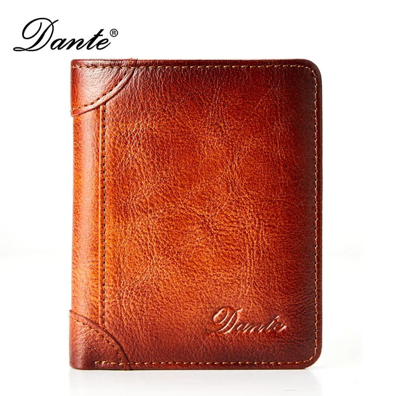 Dante Leather Men's Wallets RFID Anti-theft Brush Degaus Head Layer Cowhide Retro Casual Vertical Money Bag Money Two fold Clips 4