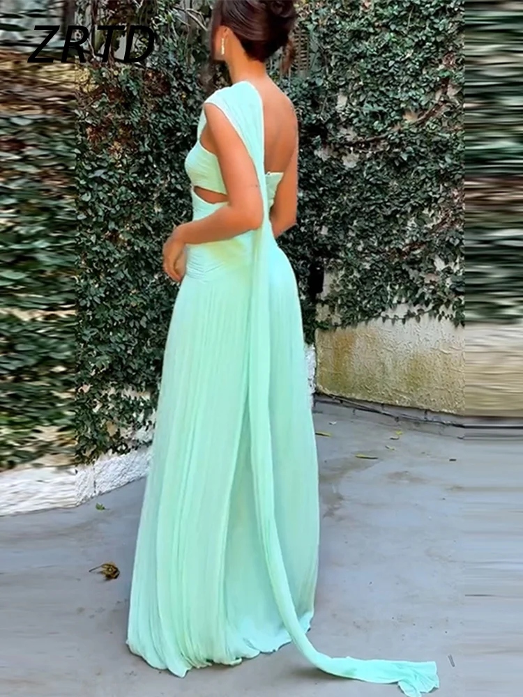 Elegant Hollow Out Ribbon Long Party Dress Women Pleated Spliced Sleeveless  Backless Dresses 2025 Summer Lady Beach Holiday Robe