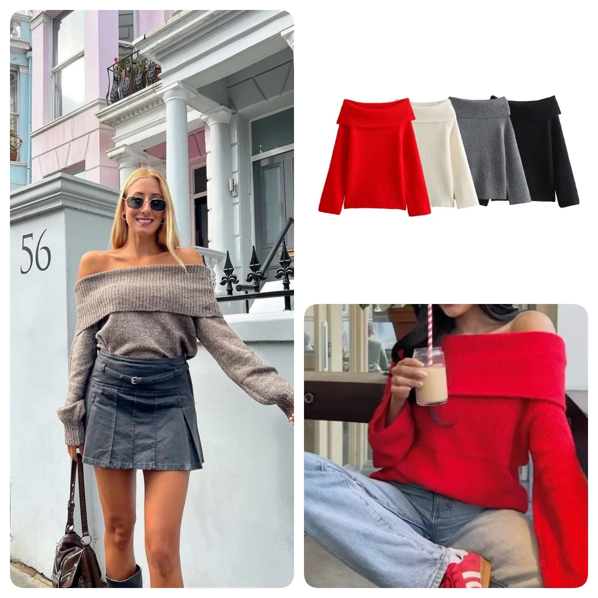 

Fashion Sexy Solid Off Shoulder Sweater for women Casual Slash Neck Long Sleeve Jumpers 2023 Autumn Female High Street Knitwear