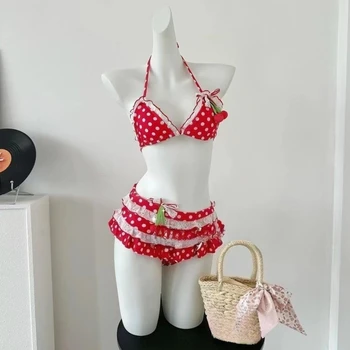 Swimsuits Vintage 2000s Crop Top Y2k Women Clothing Kawaii Swimwear Bow Bandage Sexy Summer Bikini Sets Harajuku Camisole Girl 1