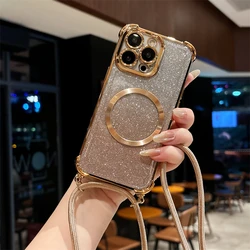 Colorful Shockproof Crossbody Bling Lanyard Phone Case - Soft Silicone Back Cover - HONOR 400 Lite (Gold)