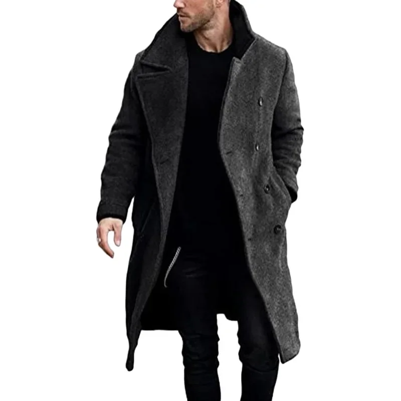 23 Autumn and Winter Woolen Men's Coat Long Multi-color Multi-code Woolen Windbreaker European Coat Double-breasted 5