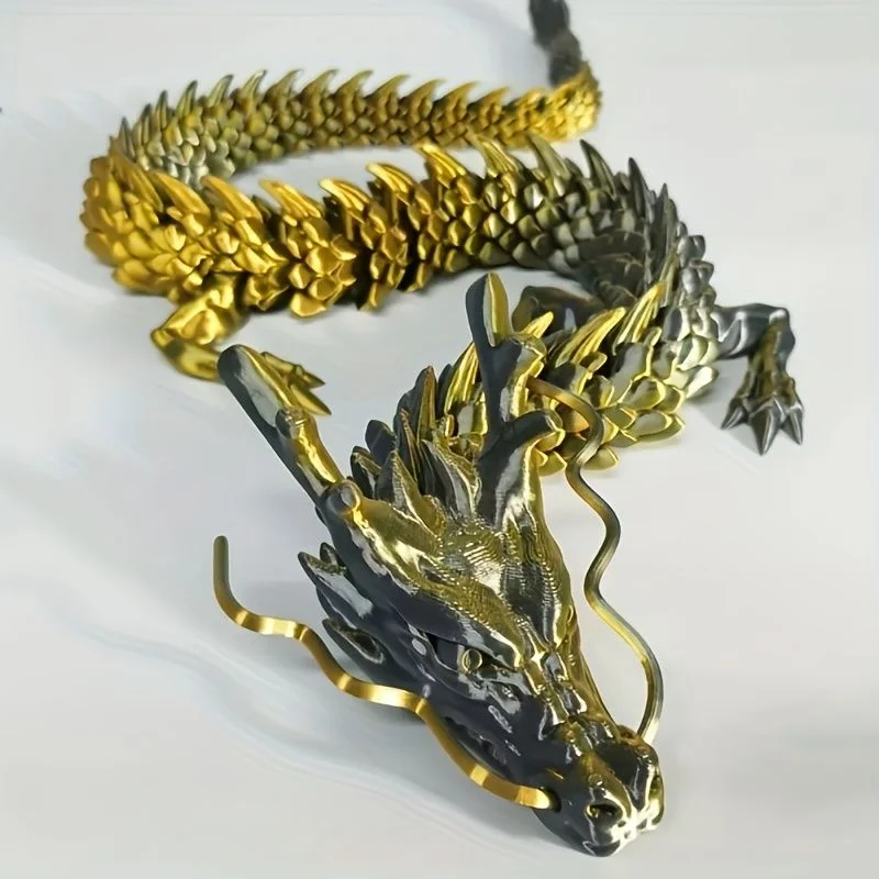 새로운 3D 프린트 중국 용 조각상, 90CM 거대 용 관절 가동 창의적 장난감, 검정과 금색 조각상 선물