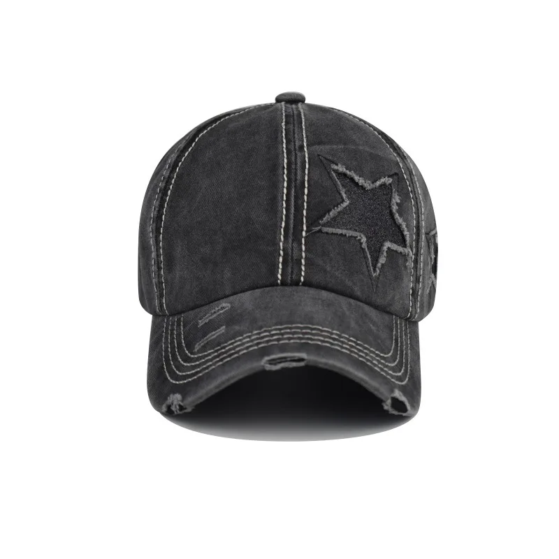 Retro Y2K Star Washed Denim Hole star Baseball cap Snapback