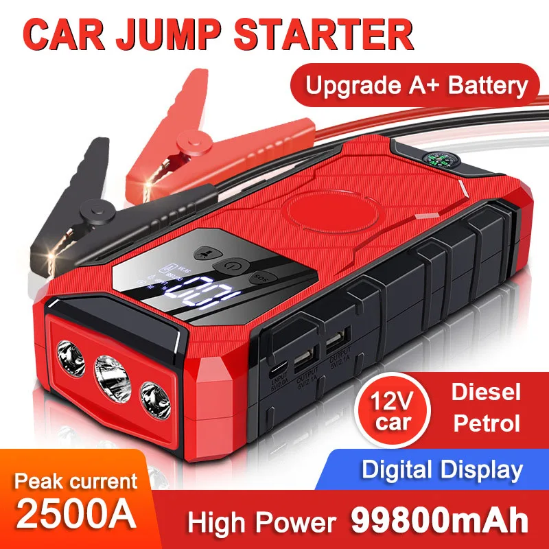 

Portable Car Battery Booster Jump Starter Power Bank Starting Device for Cars Charging Starting Systems Digital Display