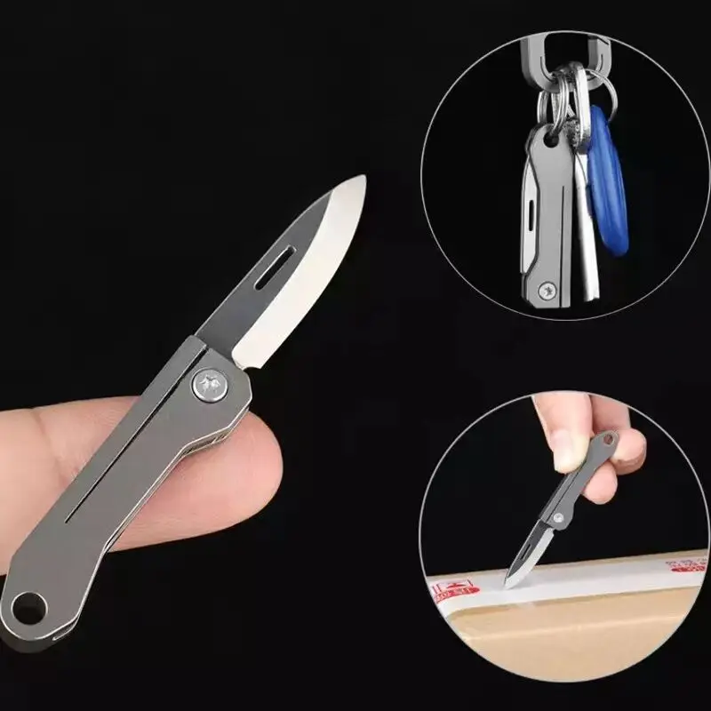 Hohe Härte D2 Klinge Titan Legierung Folding Messer MINI Schlüssel Anhänger  EDC Express Sharp Obst Tasche