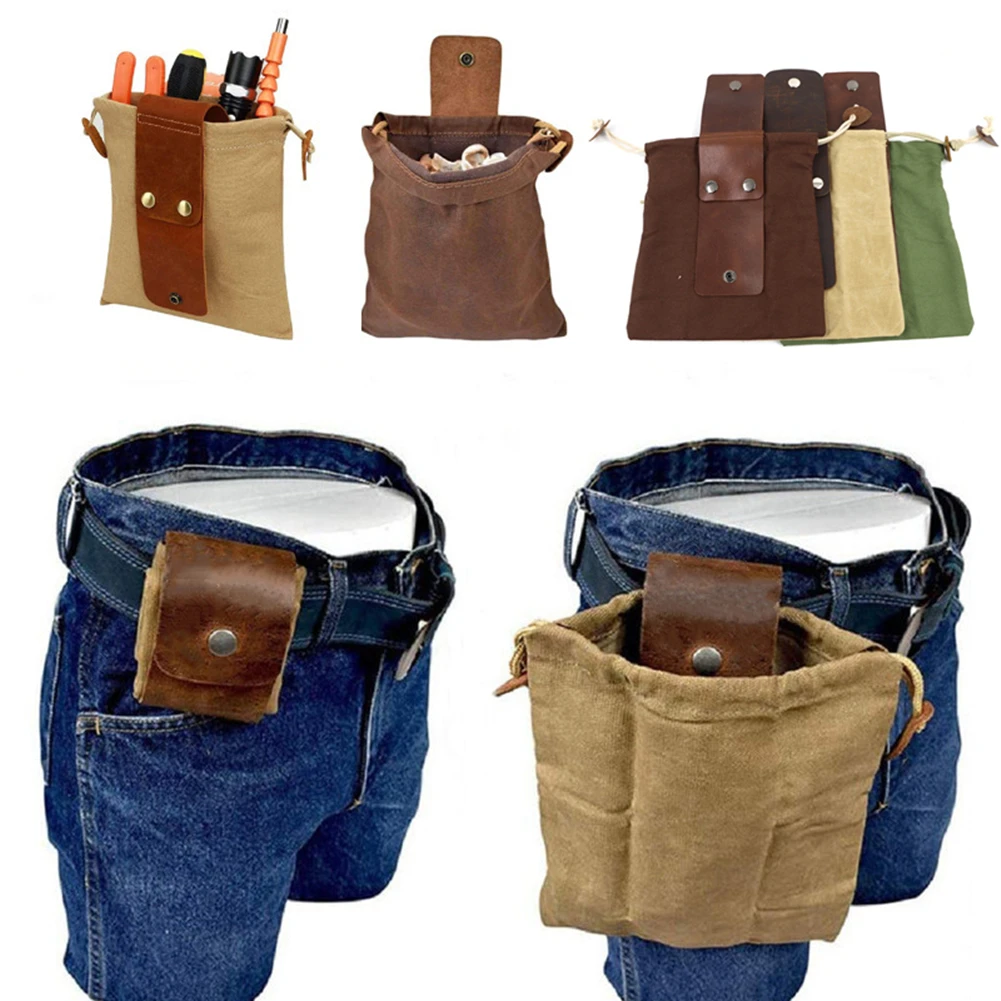 1pc Portable Outdoor Foraging Bag Fruit Picking Pouch Collapsible Berry Puch Storage Leather Bushcraft Canvas Bag Hiking Camping Foraging Bag