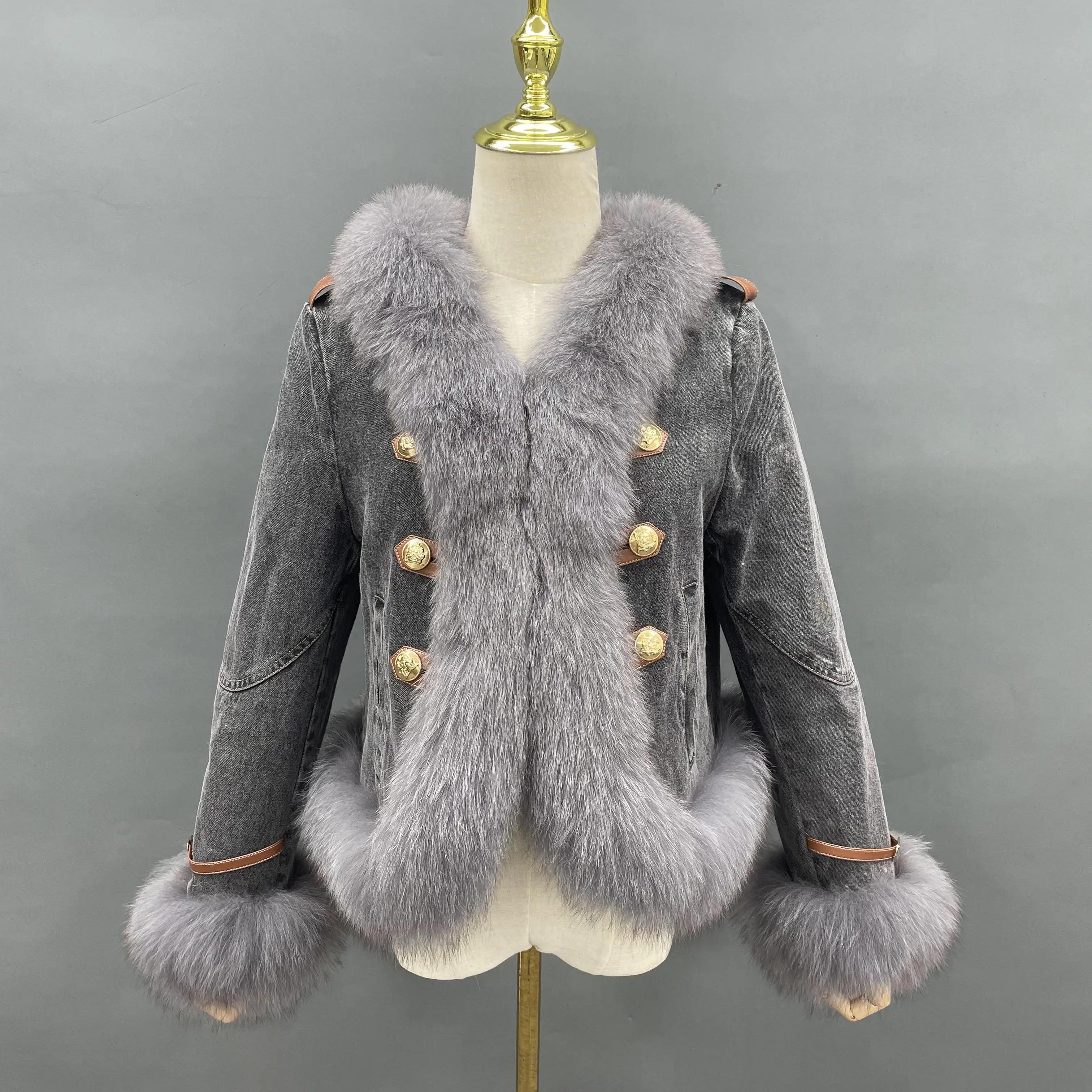 

Korean Women's Down Jacket With Fur Fox Real Fur Down Coat Winter Short Warm Coat