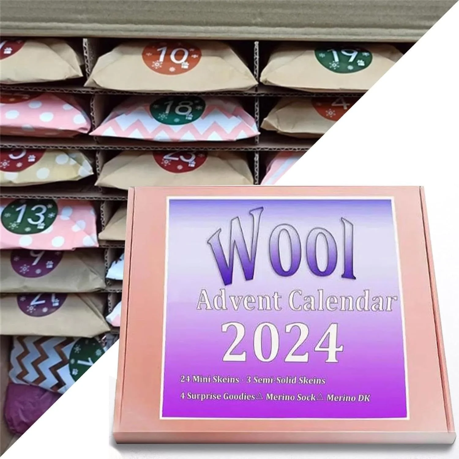 Wool Advent Calendar Christmas Countdown 24 Days Crochet Advent Calendar Yule Yarn for Knitter Markers