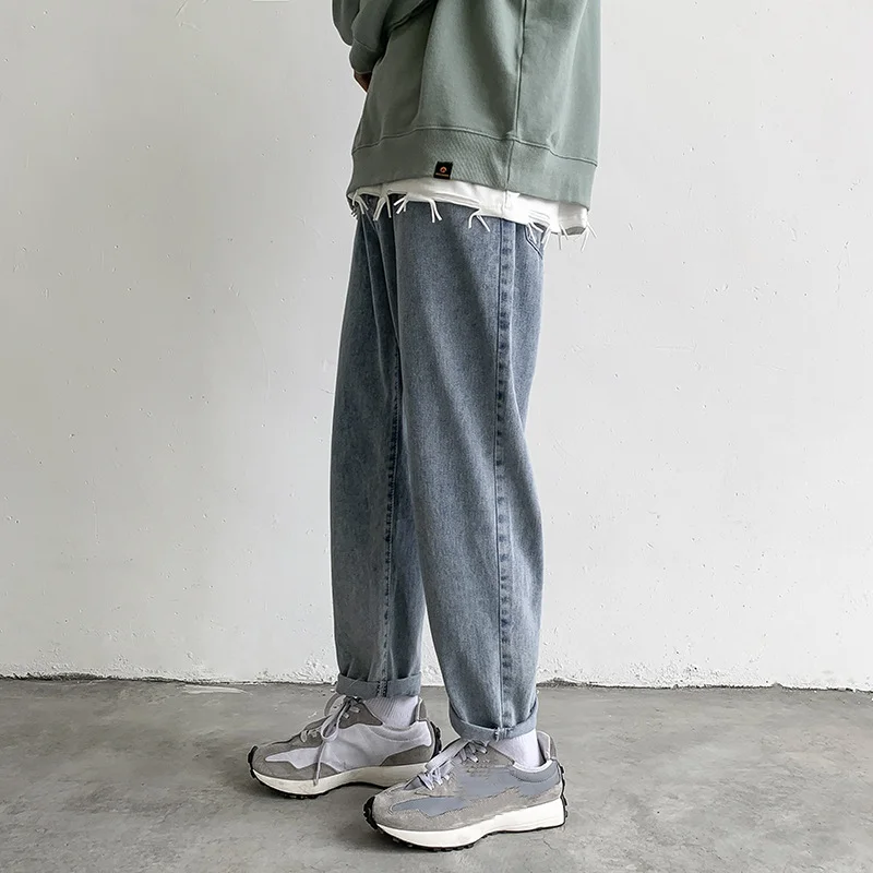 

Light Blue Men's Jeans Vintage Loose Denim Trousers Ins Fashion Wide Leg Pants Spring Autumn New Bottoms Oversized Man Clothing