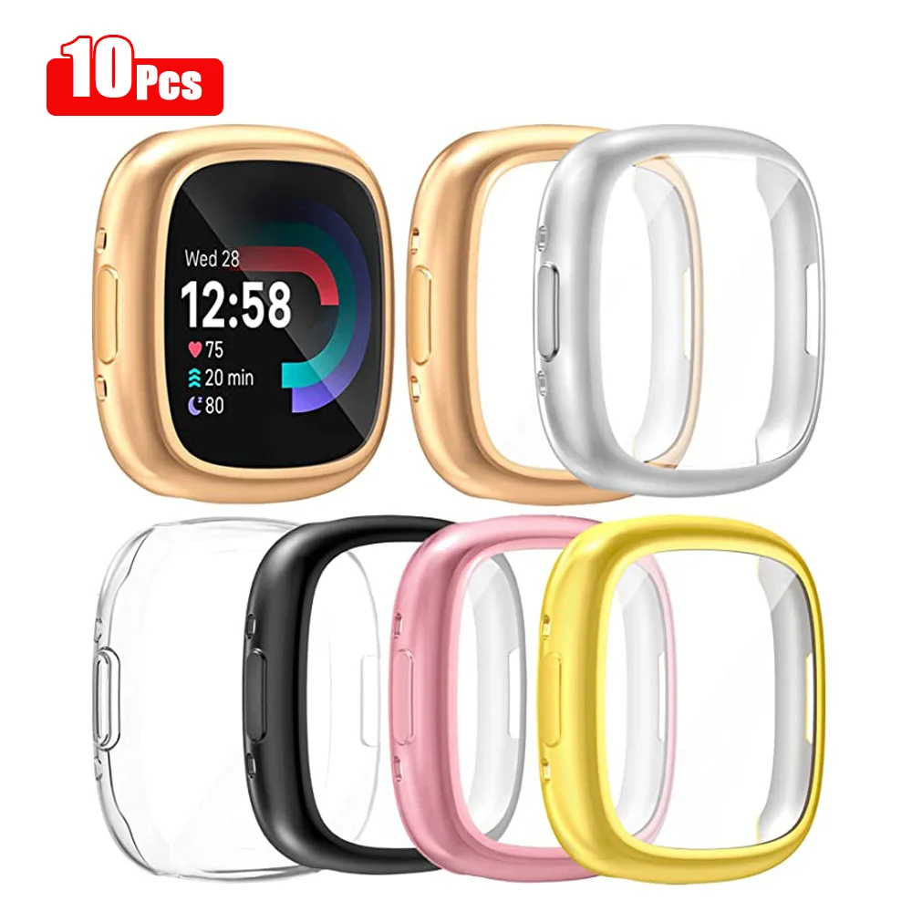 10pcs 360 Full Cover Case For Fitbit Versa 2/Versa 3/Versa 4 Screen Protector Case Plated Bumper Cover For Fitbit Sense 2/Sense