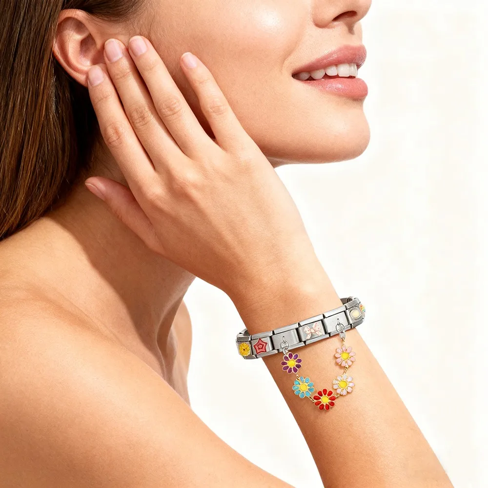 � 9mm Mode Daisy Teufelsauge Bunte Stein Runde Herz Kette Italienischen Charme Edelstahl Armband Link Herstellung Von Schmuck DIY – Detail 3