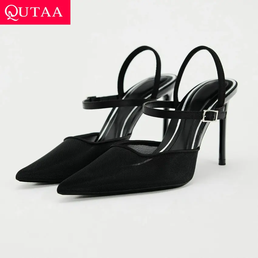 

QUTAA 2024 Women Sandals Mesh Thin High Heels Pumps Slingbacks Party Wedding Shoes Woman Fashion Office Pumps Shoes Size 34-43