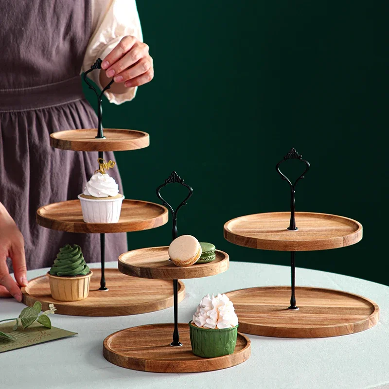 Wooden cake pan High foot Dessert plate Display stand Wooden tray Dim sum dish Bread plates Fruit plate Cake plates Glass cover