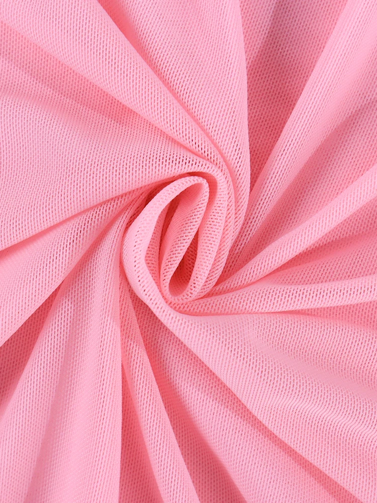 Sweet Mesh Full Sleeve Pink Dress Women Sexy Solid Backless Bandage Mi ...