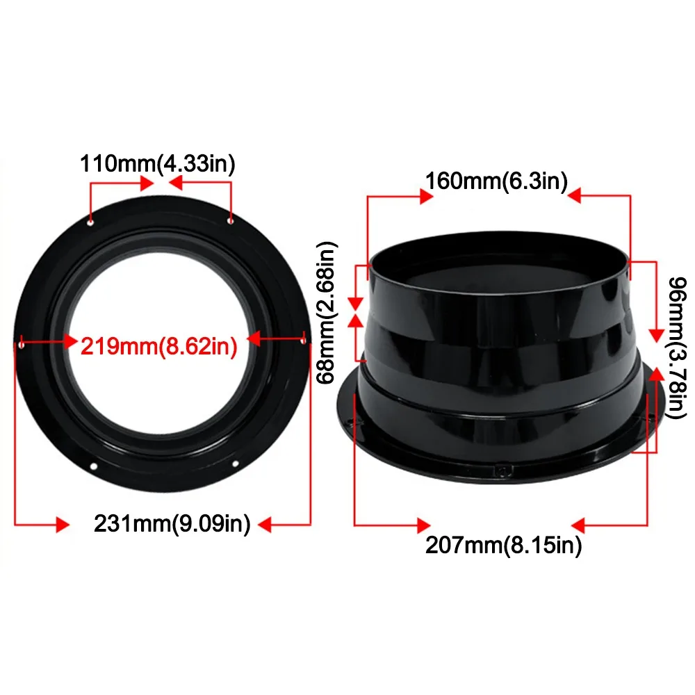 Black ABS Bevel Flange Adapter for Air Ventilation Hoses (50-160mm)