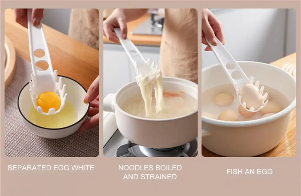 Sf0edad4bf0e44714a263b60ec7add030I Durszlak do makaronu Spaghetti separacja żółtka gałka do jaj Separator białka filtr z tworzywa sztucznego łyżka do odpływu akcesoria kuchenne