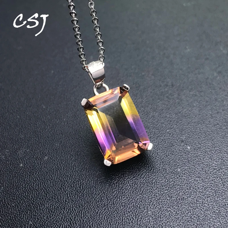 

CSJ Fine Jewelry Ametrine Quartz Pendant Sterling 925 Silver Noble Gemstone Oct 10*14mm Necklace for Women Party Birthday Gift