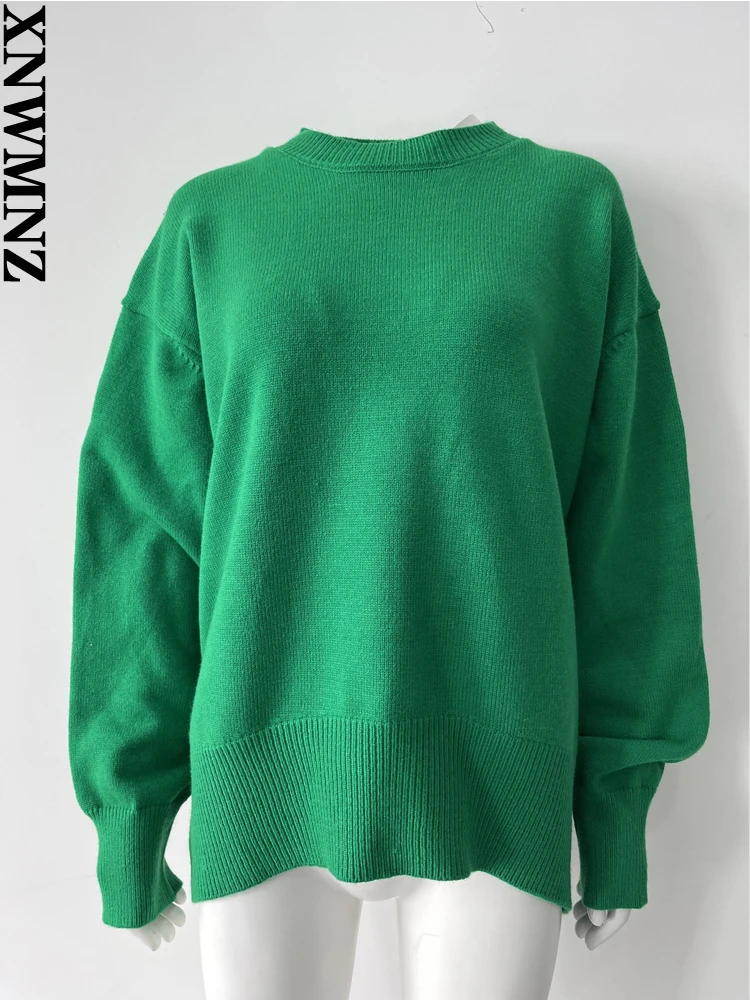 

XNWMNZ Autumn Winter Women's Fashion loose Knitted Sweater Women vintage Basic O neck Long Sleeve Casual Sweater pullover 2022