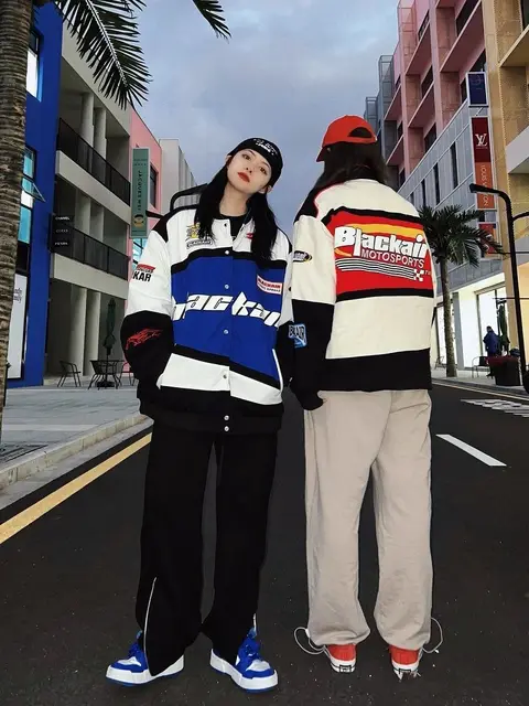 ヘルムートラング　レースプリント　ジャケット　綿　シープスキン　S 2024 Vintage Racing Jacket Women Oversized Korean Streetwear