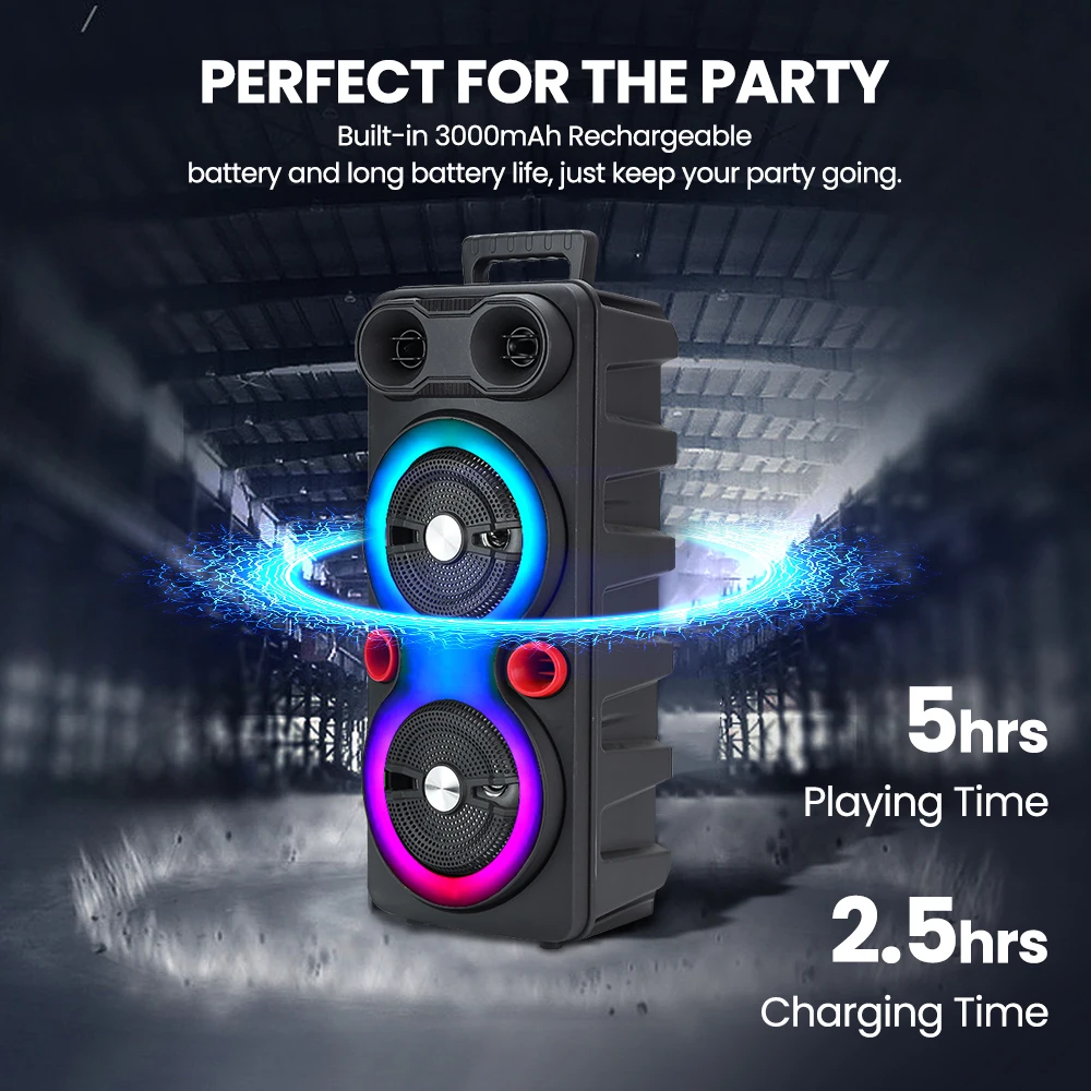 Portable Bluetooth Speaker Sub Woofer Heavy Bass DJ RGB Party Speakers Sound System TWS Karaoke Machine with Mic FM Radio