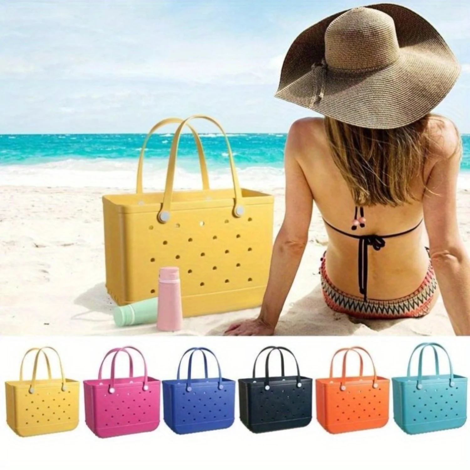 Silicone Beach Tote Bag, Pool Tote With Durable Handles, Versatile Travel Bag, Portable For Beach, Boat, Pool, Available In Mult