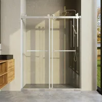Frameless Shower Door, 50"-54" Wide, 76" high, 3/8" (10mm) Clear Tempered Glass with Towel bar, Double Sliding Door 1