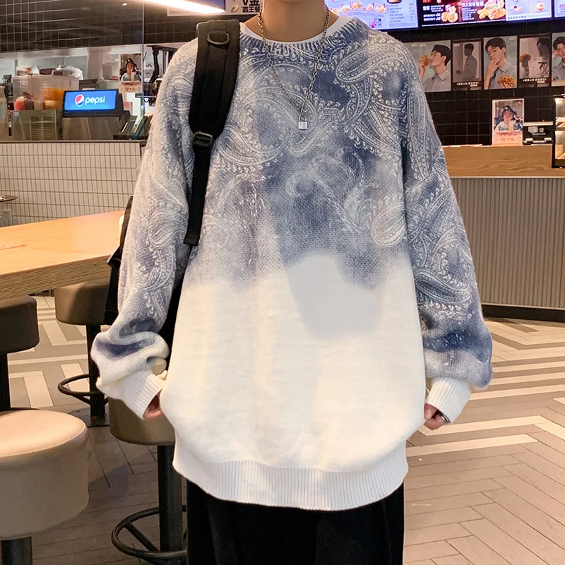 KAPMENTS Y2k Tie Dye Oversized Knitted Sweaters 2023 New In O-neck Pullovers Graphic Sweaters Luxury Korean Fashion Sweater Tops