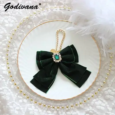 Japanese Style Lolita Pearl Gem Rhinestone Bow Bag Charms Handmade Dream Y2K Bag Hanging Chain Pendant Fairy Pendant Keychain