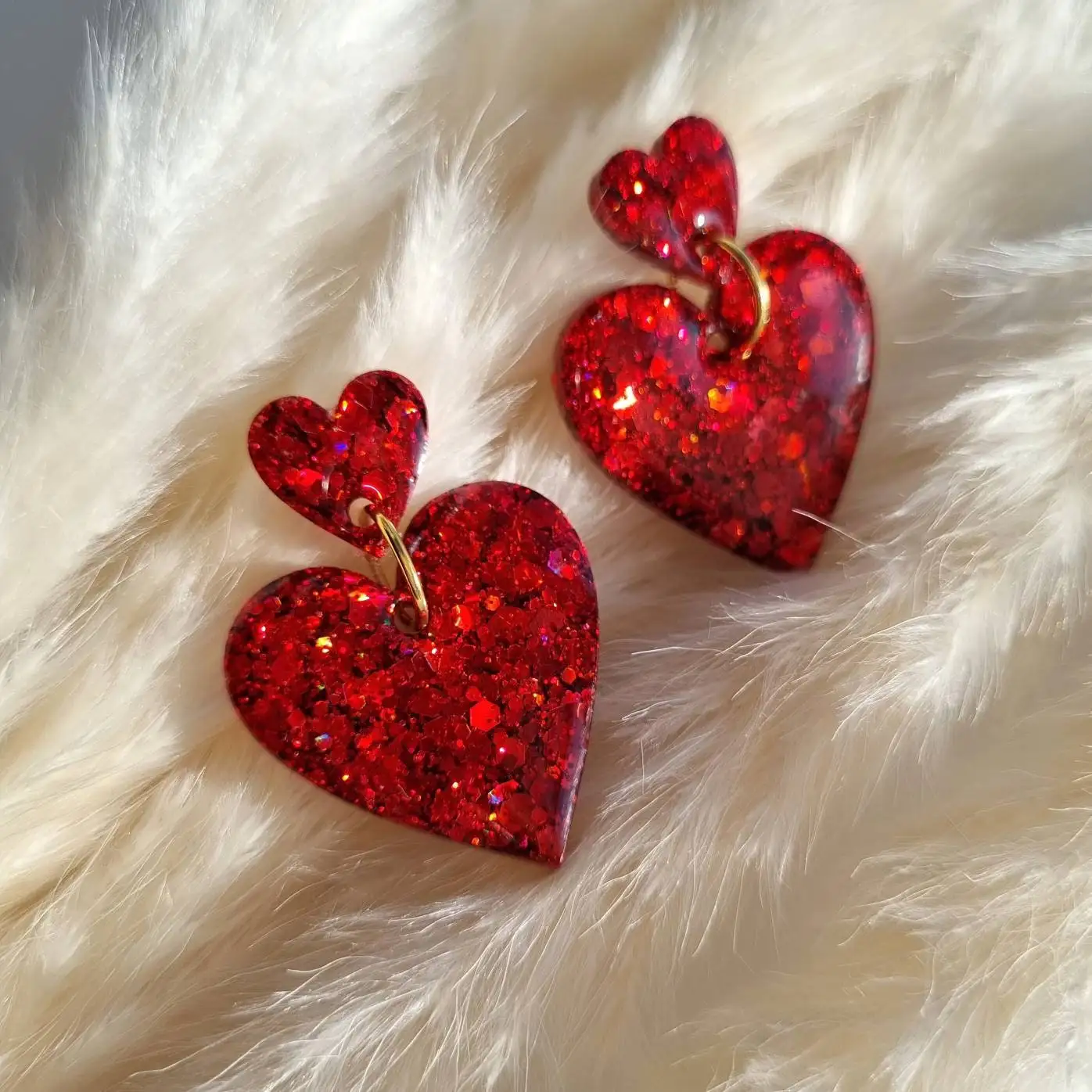 

Customized sparkling red heart-shaped earrings, stainless steel earrings, birthday gift