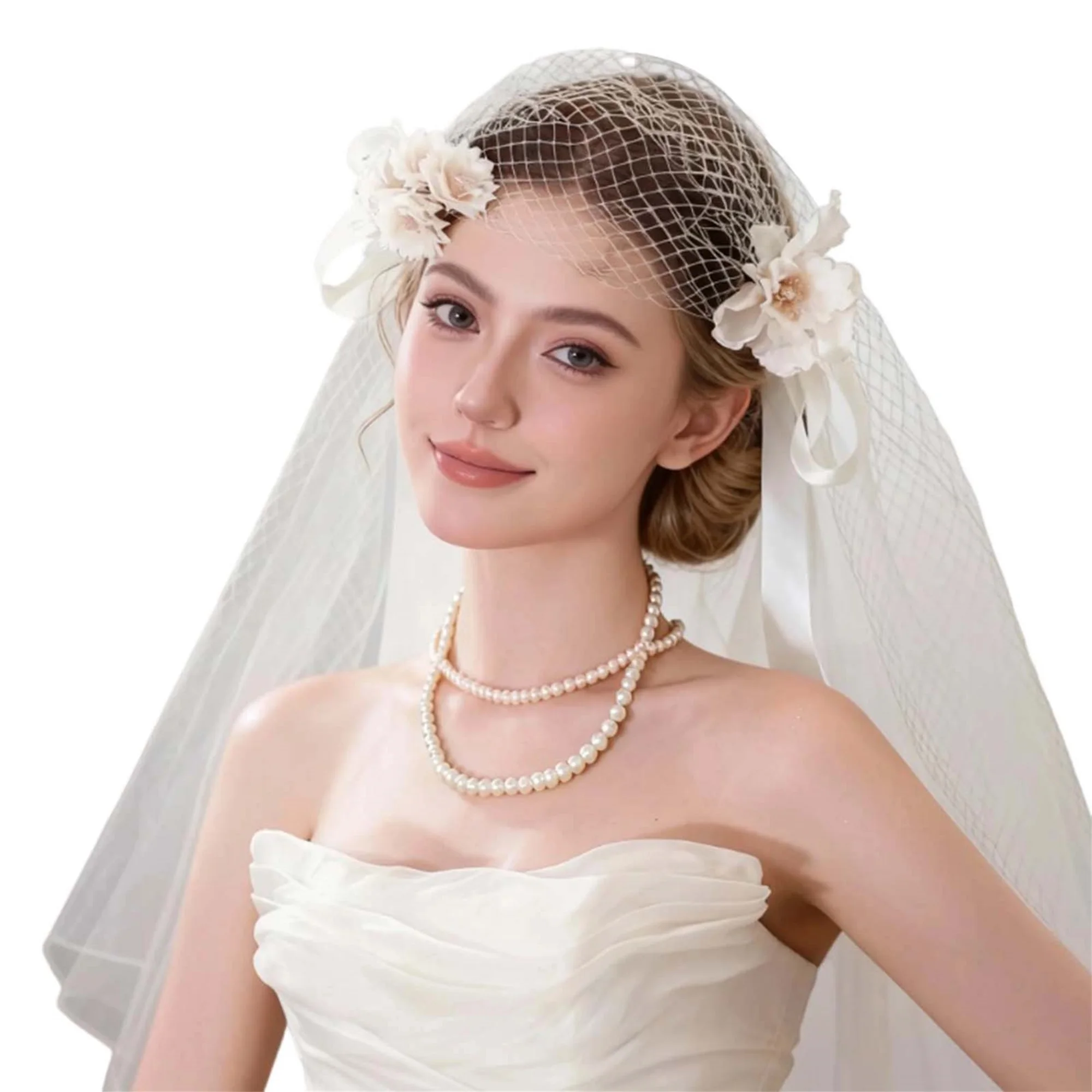 Elegant Lace Bridal Headpiece with Pearl Accents Vintage Style Wedding Hair Accessories Set for Women and Girls