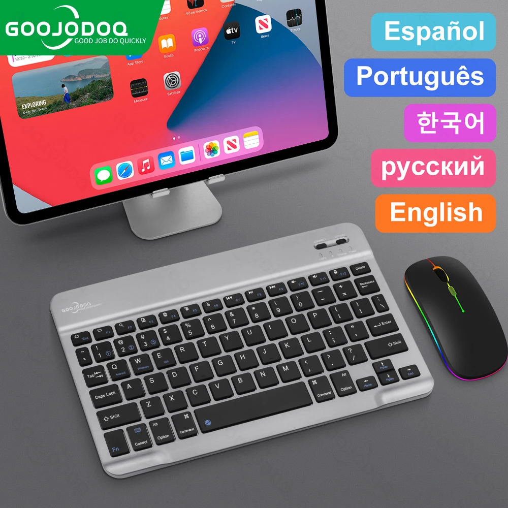 GOOJODOQ Bluetooth клавиатура для iPad планшет смартфон беспроводная и мышь Xiaomi Samsung Huawei