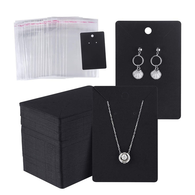 sets Kraft Paper Cards Jewelry Necklace Earring Display Holder with Self Adhesive OPP Bags Personal Business Retail Packaging