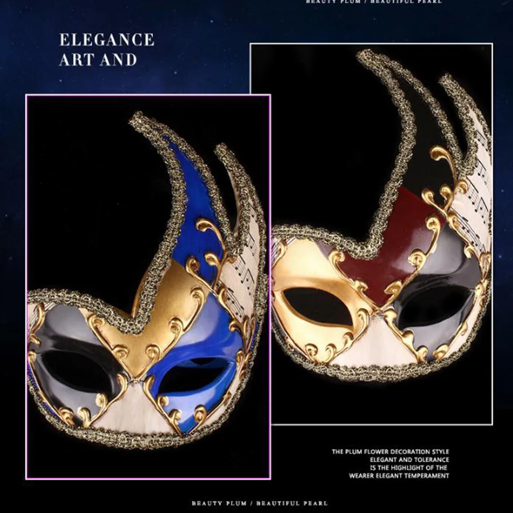 남성용 가장 무도회 마스크, 빈티지 베니스 체크 무늬, 뮤지컬 파티, 마르디 그라