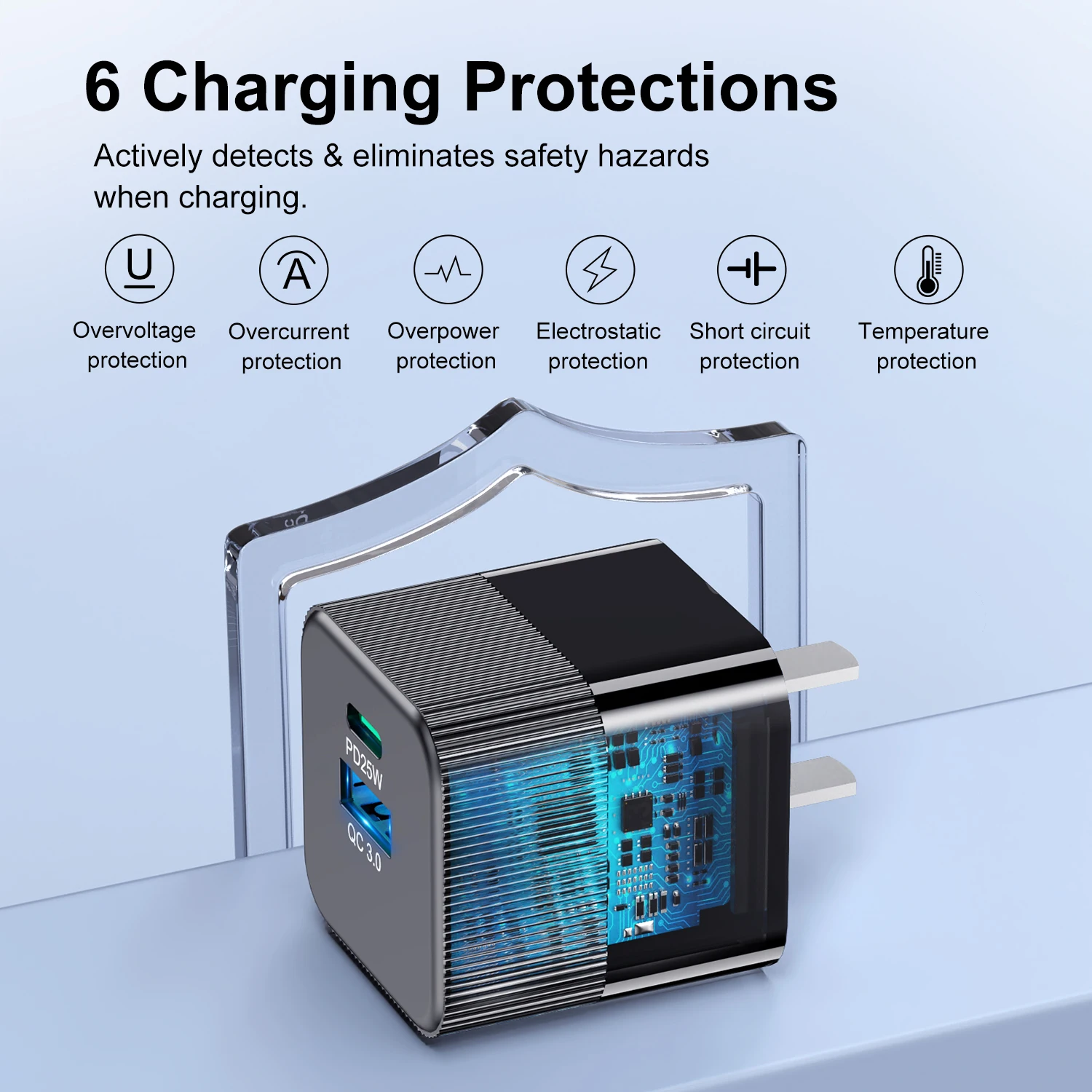 USLION QC 3.0 Mini USB C Charger PD 25W Support Type C Fast Charging Tablet Laptop Mobile Phone Quick Charger For iPhone Xiaomi