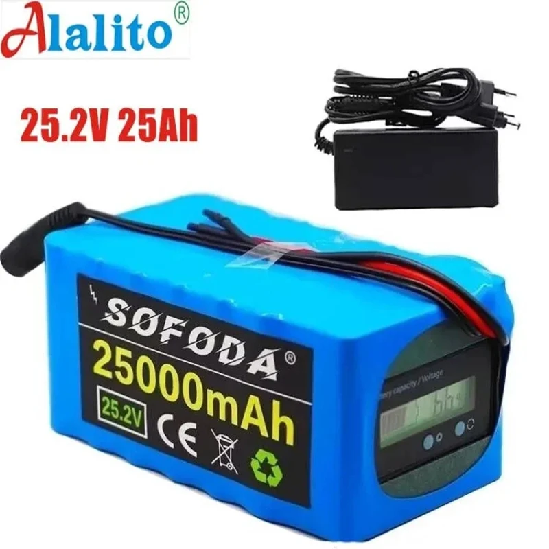 

Battery 24V 6S4P 25Ah battery 500W high power battery 25.2V 25000mAh E-bike BMS electric bicycle with capacity indicator+Charger