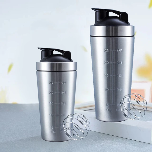 Stainless Steel Shaker Bottle - Sports Water Cup  Metal Water Bottle with  Wire Whisk Leak-Proof Design Portable Shaker Bottles - AliExpress