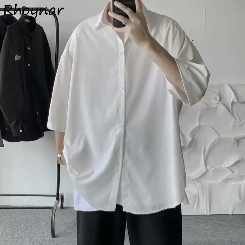 

Solid Shirts Unisex Harajuku Retro Trendy Korean Fashion Baggy Simple All-match Casual Prevalent Cool Couples S-3XL Drape Cozy
