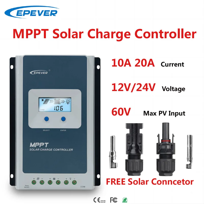 

Контроллер заряда солнечной батареи EPEVER MPPT, 10 А, 20 А, 12 В, 24 В