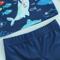 Toddler Baby Boys Summer Swimsuit Set Fish Print Long Sleeve Tops Elastic Waist Swim Trunks Hat Kids 3Pcs Bathing Suit 6