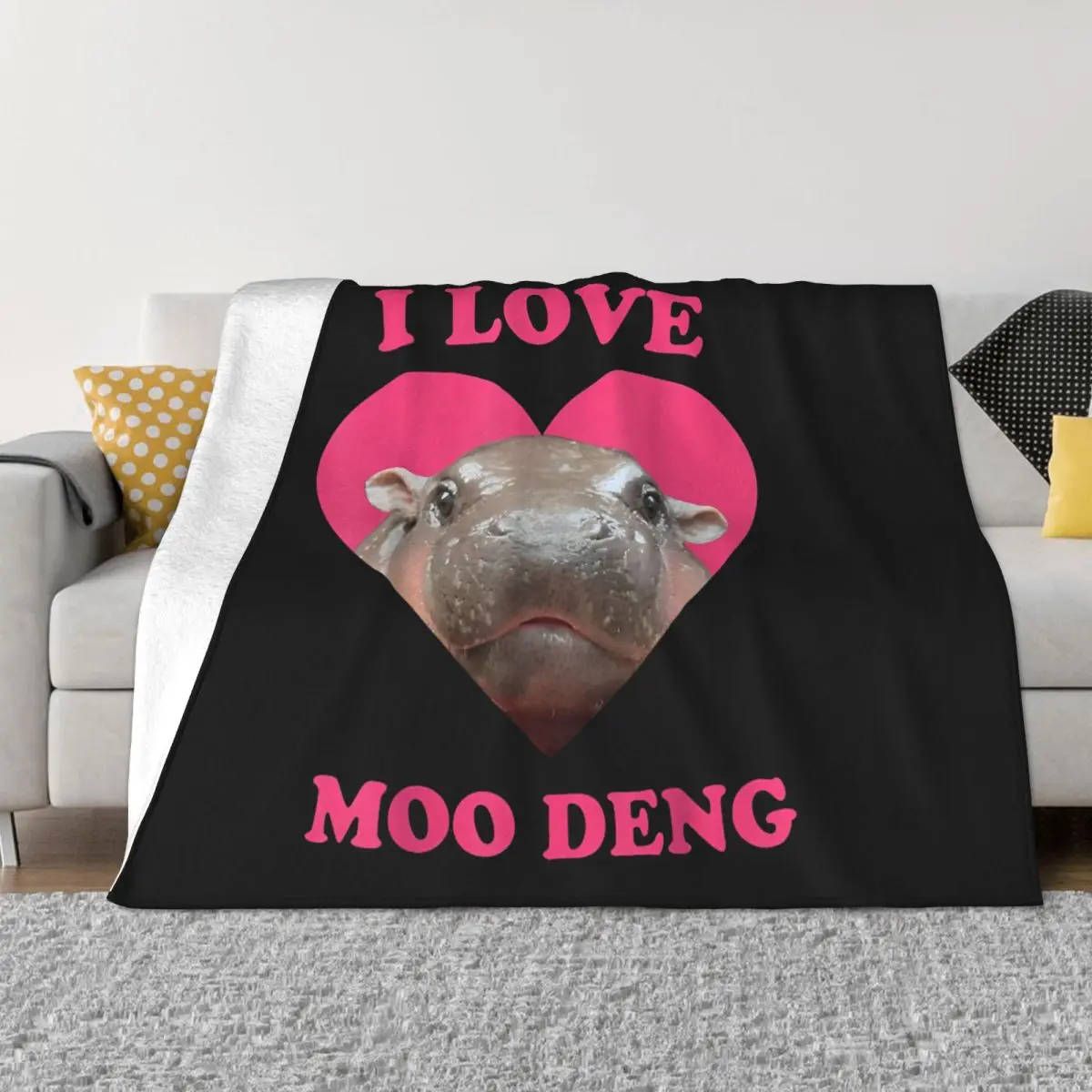 I Love Moo Deng Famous Baby Pigmy Hippo Blanket Wool Throw Blanket Bedding Couch Personalised Ultra-Soft Warm Bedspreads