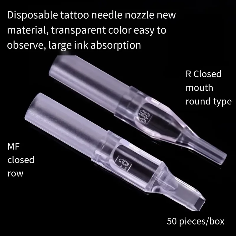 50Pcs Disposable Transparent Tattoo Nozzle Tips Clear Plastic Sterile Assorted Permanent Makeup Needle Tubes Tattoo Accessories