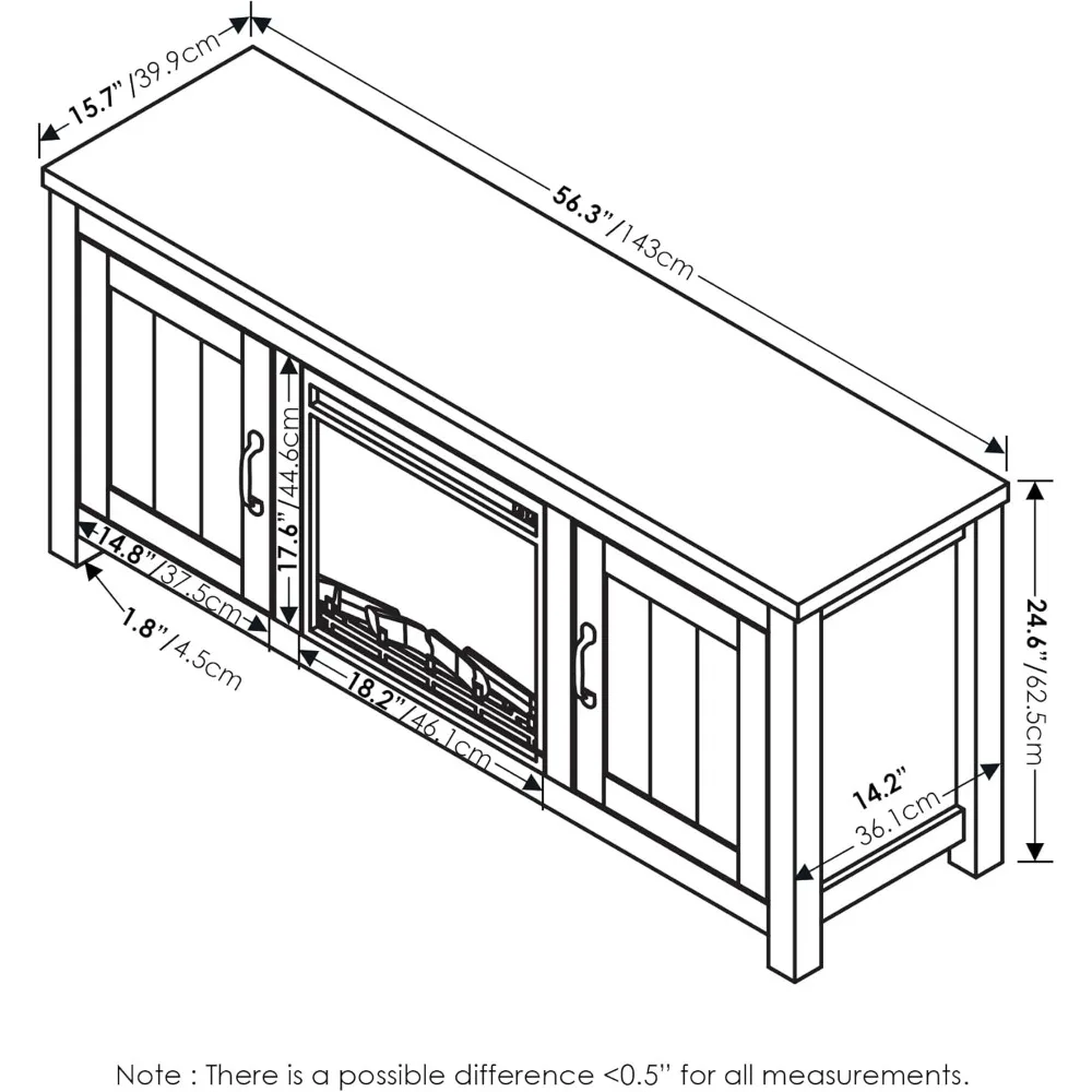 Jensen Farmhouse Barn Door Fireplace Stand with Storage Cabinet for TV up to 60 Inch, Rustic Brown