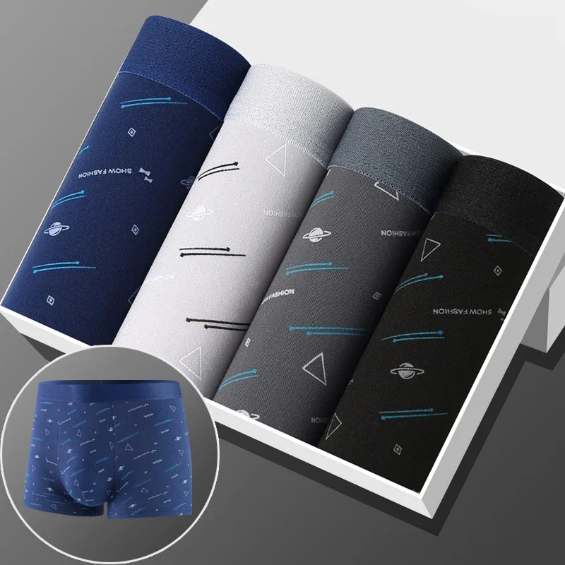 Boxer shorts 4 Pcs men sports underwear underpants XL 2XL 3XL 4XL simple line breathable fashion sports fitness