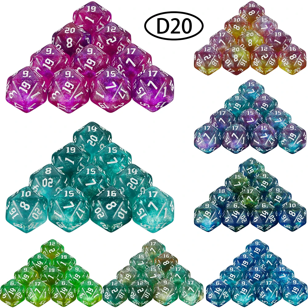 Game Dice 20 Sided Mixed Colours Polyhedral Dice D20 Amazing Glitter Dice for RPG DND Math Teaching Playing Tabletop Games